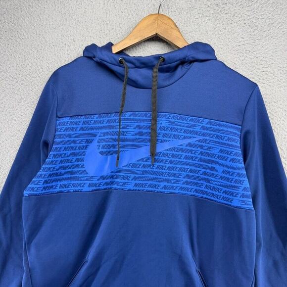 Nike Sweatshirt Men's Medium Blue Hoodie Pullover Dri Fit Center Swoosh Jumper - Picture 2 of 9